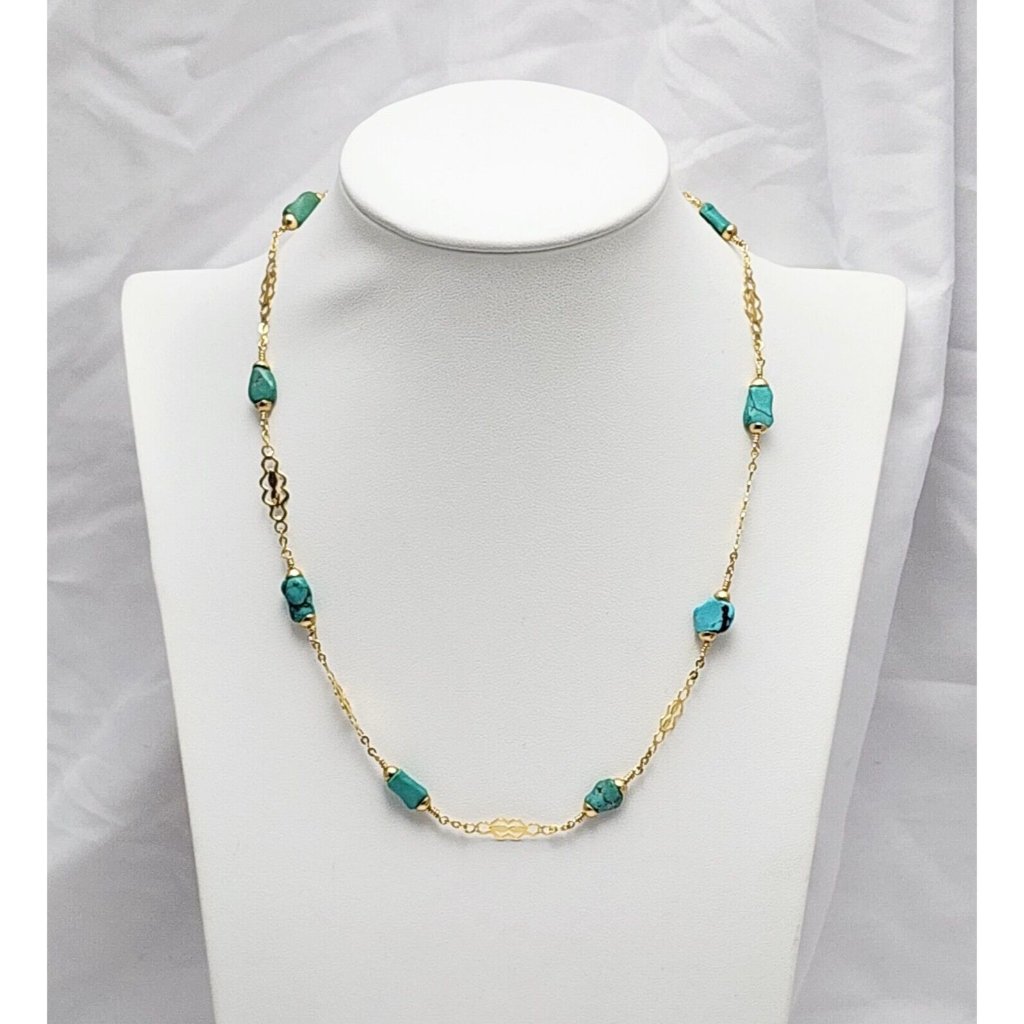 Unique 18k Solid Yellow Gold Designer Turquoise Link Chain Necklace 1750 L